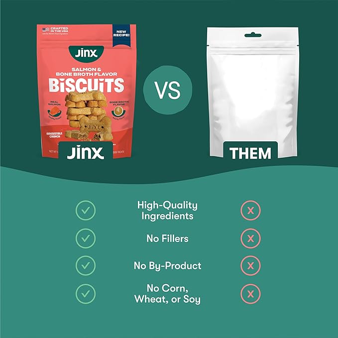 Jinx Oven-Baked Salmon Bone Broth Biscuit Dog Treats - Crunchy, All Natural, Superfood-Rich with High-Protein Salmon, Dog Biscuits for Puppies, Adults & Seniors - 16oz (Pack of 2)