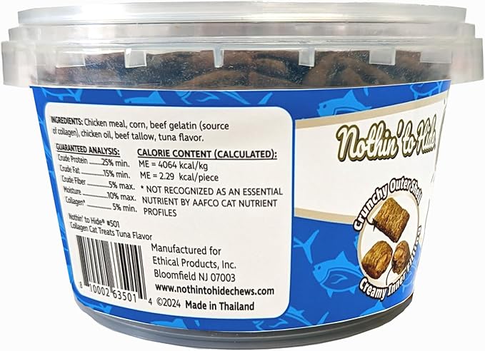 Fieldcrest Farms Nothin’ to Hide Collagen Cat Treats – Crunchy & Creamy Cat Snacks, High-Protein Healthy Treats for Skin, Coat & Joint Support, Tuna Flavor, 8 oz.