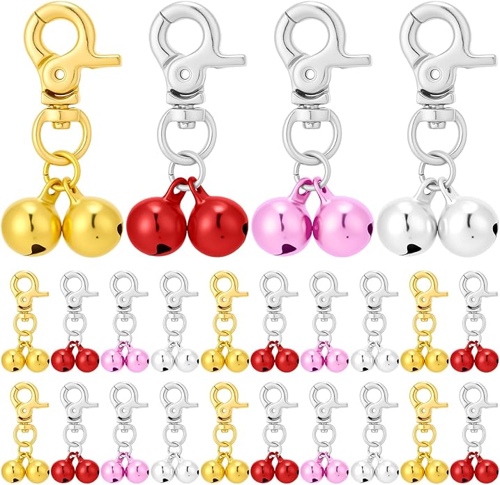 24 Pack Cat Dog Collar Bells, Pet Small Bells with Clasps Bell for Cat Collar Dog Collar Charms - Pet Pendant Accessories Colourful Christmas Gift