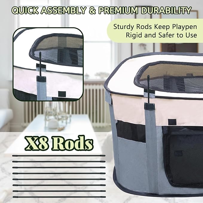 Dog Playpen,Pet Playpen,Foldable Puppy Cat Playpen, Dog Playpen for Indoor Dogs Enclosed, Outdoor Travel Camping Use, Dog Kennel Tent Crate for Rabbit Small Animals with Carrying Case (Grey, L)