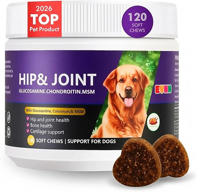 Glucosamine Chondroitin MSM Chewable Tablets for Dogs - Hip & Joint Support Supplement with Vitamins, Chicken Flavor, Joint Pain Relief for Puppies & Senior Dogs, 120 Count