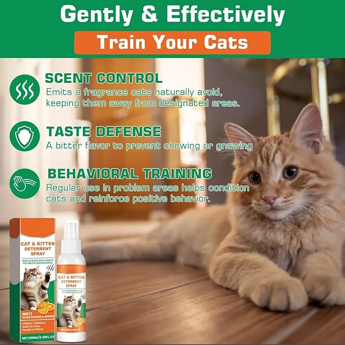 2 Pack Cat Deterrent Spray, Nature Cat Repellent Sprays for Indoor, Non-Toxic, Anti Scratch Spray for Cats and Kittens, 200ml Cat Deterrent Spray for Furniture, Protect Sofa, Rug.