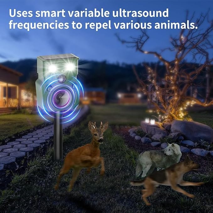 2026 New Solar Ultrasonic Animal Repellent for Yard IP65, Animal Repeller, Ultrasonic Cat Repellent Outdoor Motion Sensor, Motion Sensor & Flashing Light, Repel Dogs, Deer Repellent, Raccoon (2 Pack)