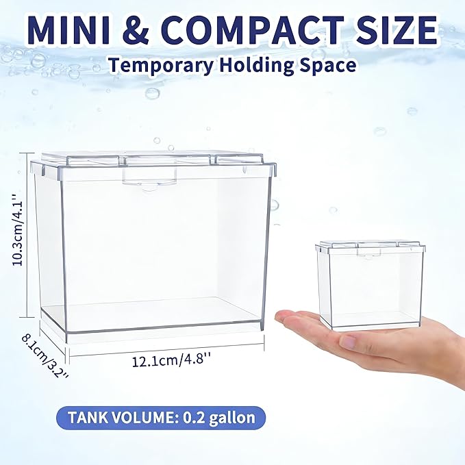 Mini Betta Fish Tank, Small Fish Bowl for Temporary Space, 0.2 Gallon Stackable Cube Tank with Betta Leaf and Gravels for Small Fish, Insect, Shrimp, Crab, Spider.(Pack-2)