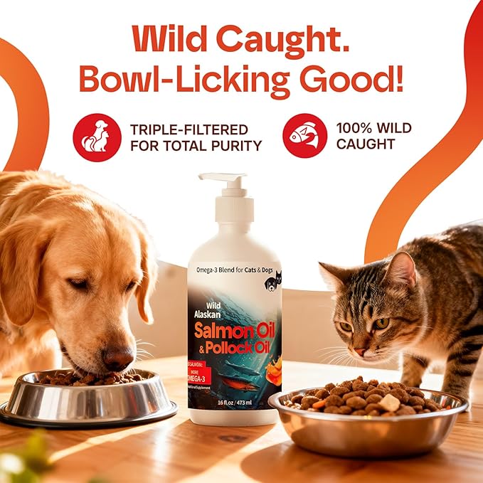 Wild Alaskan Omega 3 Salmon Oil for Dogs - Fish Oil for Dogs Natural Liquid - Must-Have Cat & Dog Essentials for Health - Cat and Dog Supplies Supports Skin & Coat - 16 Fl. Oz