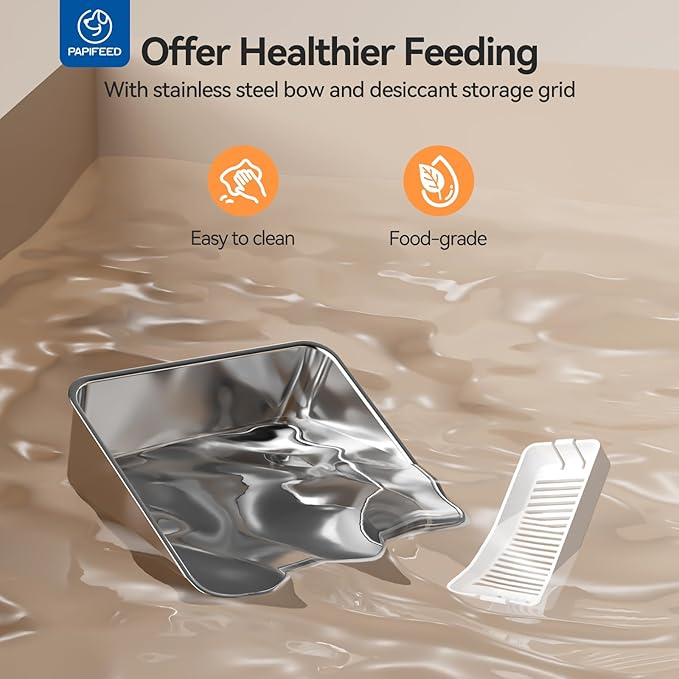 PAPIFEED Automatic Cat Feeder, 6L Smart WiFi Cat Food Dispenser with App Control, Bluetooth-Assisted Setup, Stainless Steel Bowl, Anti-Clog Design for Dry Cat Food