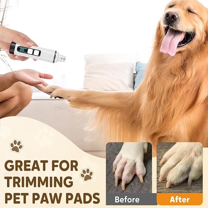 Pet Nail Grinder Cordless, 2025 Upgraded Rechargeable Dog Nail Trimmer with LED Light 3 Speeds, Dogs and Cats Pet Paws Grooming Tool with Replacement Grinding Heads