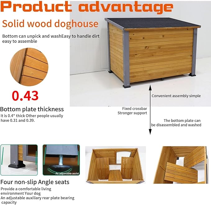 Extra Large Dog House Outdoor Weatherproof Wooden Dog Kennel Dog Houses for Large Dogs Outside Indoor Dog House Doghouse for Winter with Raised Feet, Natural