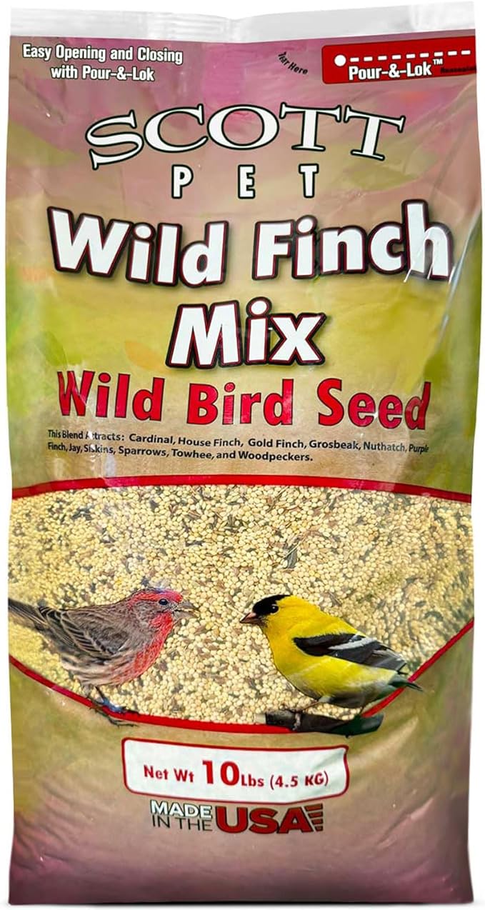 Scott Pet Wild Bird Seed, Wild Finch Mix, 10 lbs Bag, Finch Feed, Contains Nyjer Seed, Great for Tube Feeders, Food for Outside Wild Birds