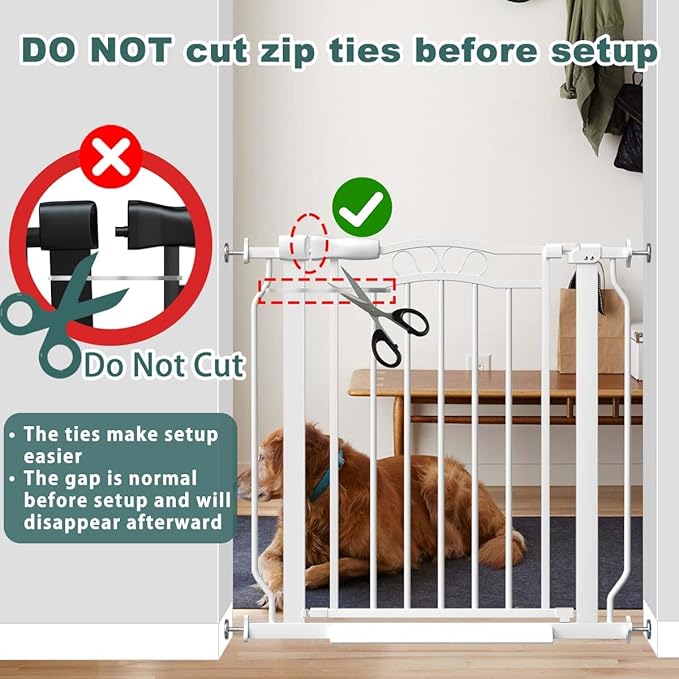Fairy Baby 29.5"-53.1" Extra Wide Baby Gates for Doorways, Safety Child Gate for Kids Dog, Metal Auto Close Stair Gates Indoor for Toddler Pressure Mount Kit, Arched Décor Walk Thru Garden Gate, White
