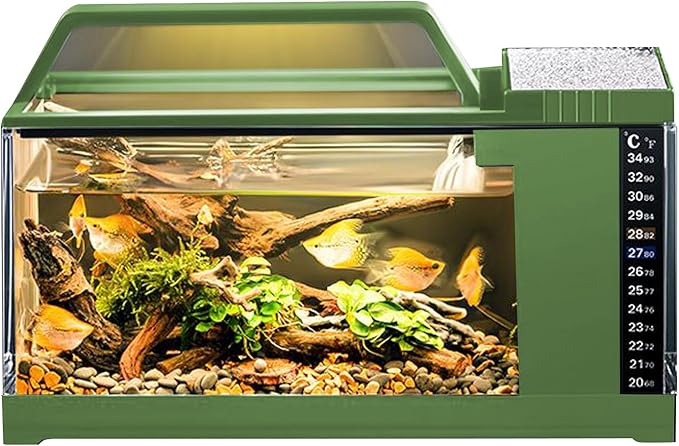Fish Tank Kit - Aquarium Starter Set, Desktop Fish Bowl with Filter Light | LED Water Circulation Tank, Compact Quiet Pump System for Home Bedroom Office Living Room Decorations