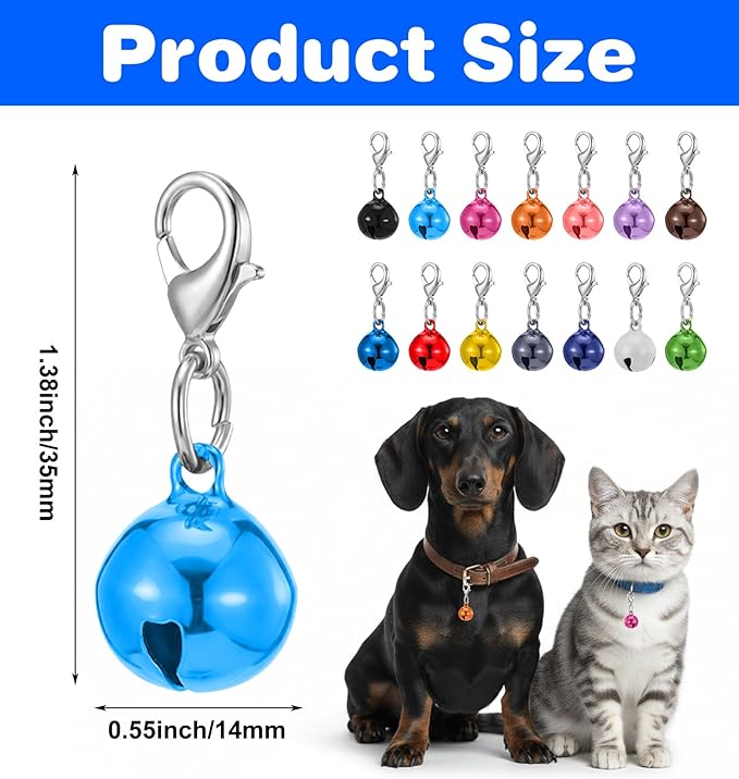 14 Pack Cat Collar Bell, Small Bells for Cat Collars with Keychain, Loud & Lightweight for Puppy, Kitten & Small Pets