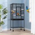 Wide Large Bird Cage with Rolling Stand and Storage – 54" Tall Parrot Cage for Parakeets, Cockatiels, Conures, Cockatoos – Black Flight Cage with Feed Bowls – Ideal for Medium-Large Birds