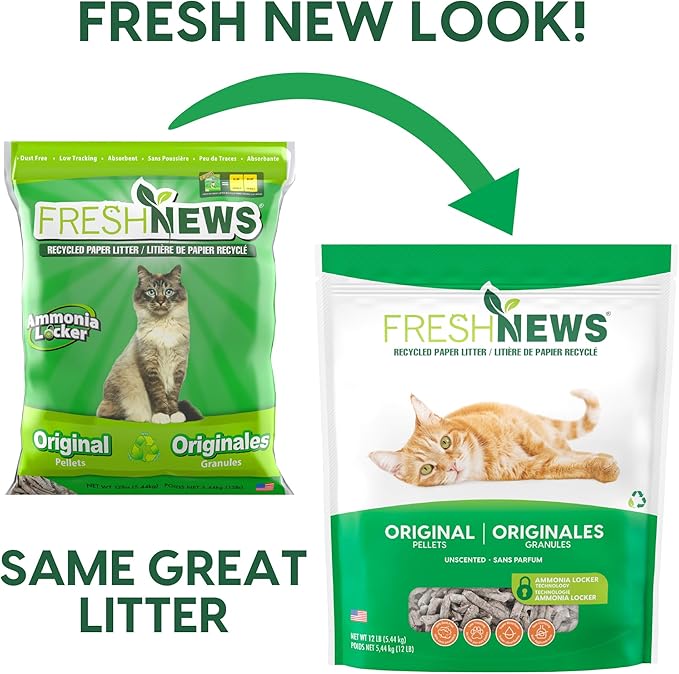 Fresh News Recycled Paper Original Pellet Cat Litter, 25 Pound, Non-Clumping, Unscented, Made in USA