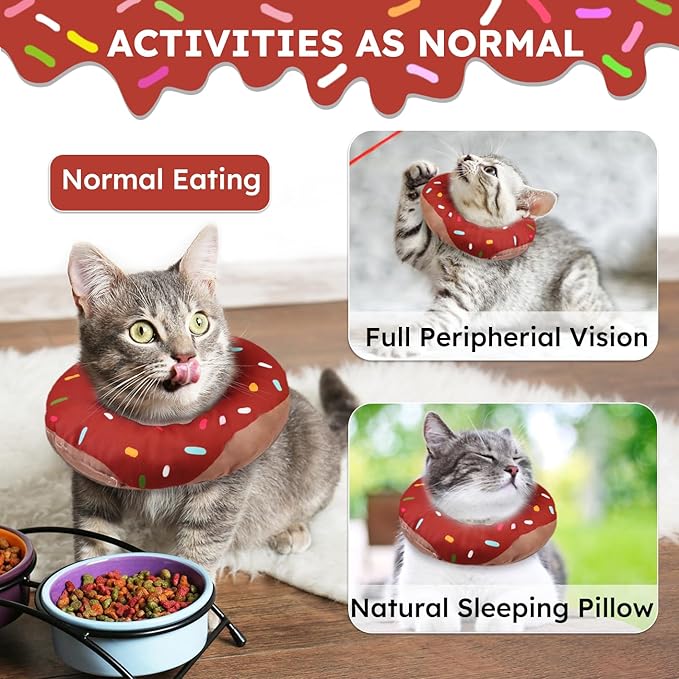 Cat Cone Collar Soft, Waterproof Cat Recovery Collars Spay Cones to Stop Licking Cute Donut E Collar After Surgery Anti-Lick Wound Healing Safety Elizabethan Collar for Kittens (Donut Brown, Large)