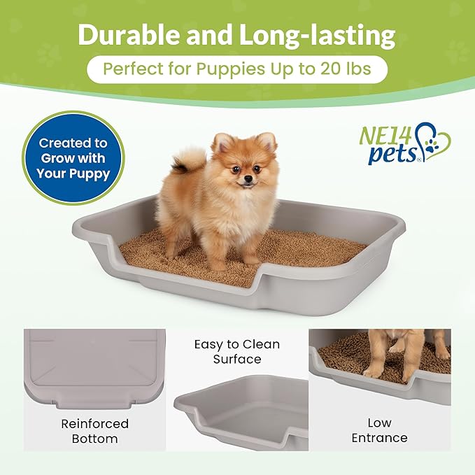 Dog Litter Box, Gray Color, Large Size, Durable & Pet Safe Puppy Litter Box, Indoor Open Top Entry Dog Litter Pan, Comfortable for Dogs, Great for Dogs up to 20 lbs (2 Pack)
