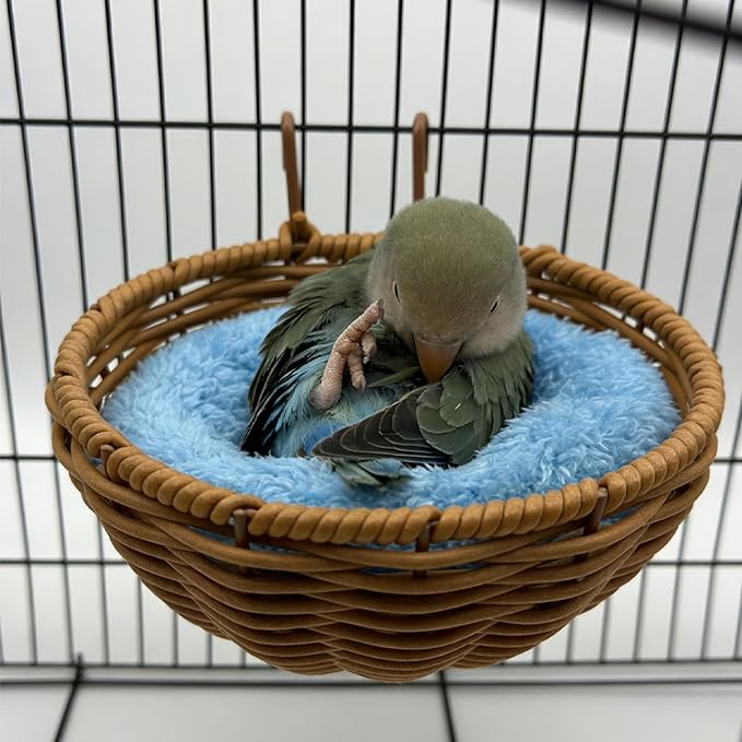 Rattan Bird Nest for Cage，2PCS Hanging Parrot Breeding Nesting House Washable Soft Warm Sleep Hut Bird Cage Accessories for Cockatiels Budgerigars Finches Canaries