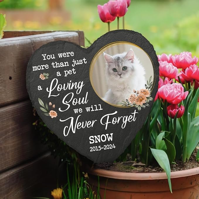 DOPTIKA Personalized Cat Memorial Stones with Photo, Cat Memorial Gifts for Loss of Cat, Pet Sympathy Gift, Cat Garden Decor, Pet Memorial Stone for Dogs, Cats, Cemetery Decorations for Grave
