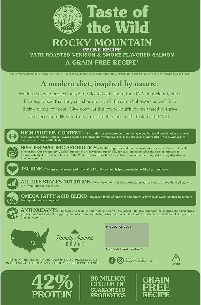 Taste Of The Wild Rocky Mountain Grain-Free Dry Cat Food With Roasted Venison & Smoke-Flavored Salmon 5lb (Pack of 1)