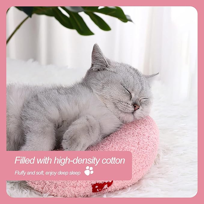 Andiker Pillows for Cats, U Shape Soft Fluffy Kitten Pillow to Lay On Cat Bed Pillow Ultra Soft Pet Pillow for Cat Fluffy Cats Pillows for Indoor Cats and Puppies to Improve Sleep Quality(Pink)