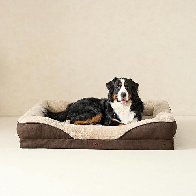 EHEYCIGA Orthopedic XXL Dog Bed for Large Sized Dog, 52x41x8 Inch Extra Large Memory Foam Dog Couch Bed with Sides, Waterproof Liner & Washable Removable Cover, Bolster Pet Sofa, Brown