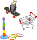 Hypeety 3 Pack Bird Intelligence Toys Stacking Training Rings Mini Shopping Cart Skateboard Stand Perch for Parrot Parakeet Cockatiel Conure Budgie Cockatoo (B)