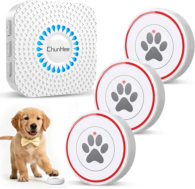 ChunHee Dog Door Bell for Potty Training – Wireless Doggie Doorbell to Go Outside, 1.6in Touch Surface, Easy for Puppy & Adult Dogs, IP55 Waterproof, 500FT Range, 55 Ringtones, Adjustable Volume