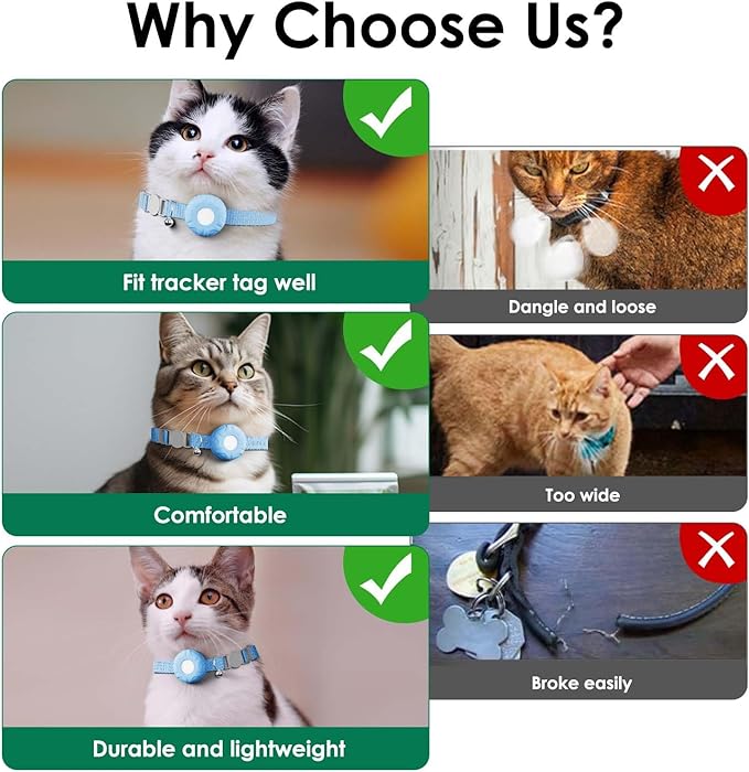 GPS Tracker for Cats, Cat GPS Tracker, Compatible with Apple Find My App (Only iOS), No Monthly Fee, Waterproof (White Tracker, Blue Cat Collar)