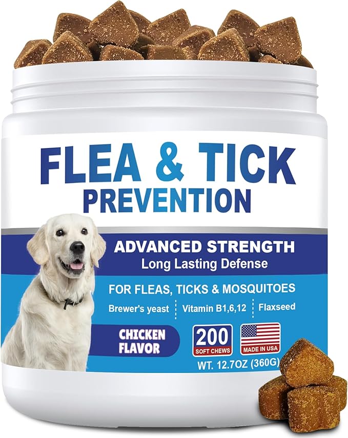 Flea and Tick Prevention for Dogs Chewables 200Ct - Flea and Tick Chews Supplement, Vet Recommended Supplement Chews, Skin & Coat Support for Dogs, Puppies, All Breeds & Sizes