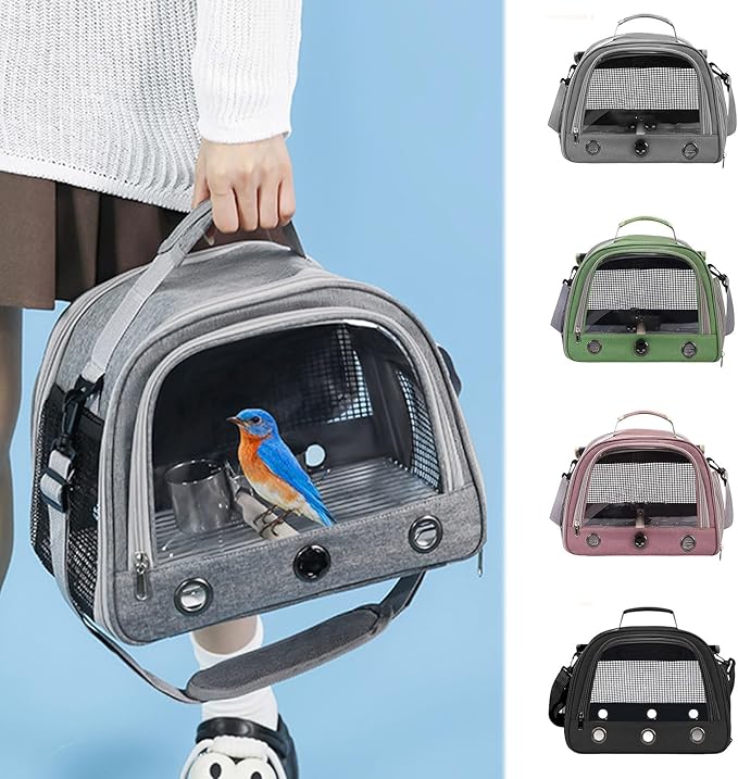 Bird Traval Carrier Cage, Bird Carrier with Seat Belt, Multifunctional Small Animal Backpack, Pet Transparent Breathable Carriers for Small Birds Parrots (Pink)