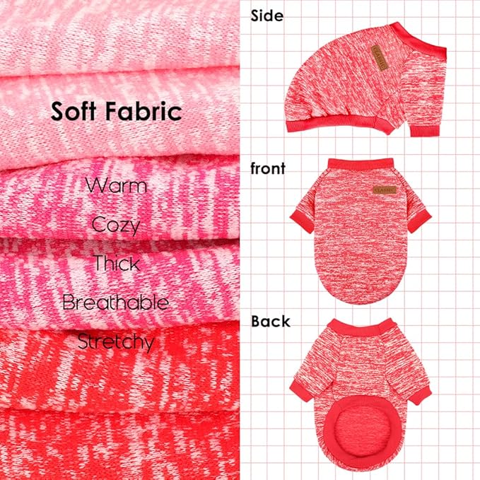 3 Pack Dog Sweaters for Small Dogs Girl Boy Winter Fleece Clothes Warm Soft Dog Sweatshirt Outfit for Dogs Cats Pet Apparel (Rose+Red+Pink, X-Small)