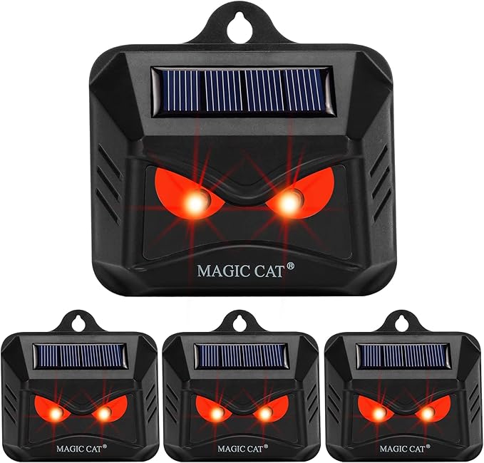 MAGIC CAT 4 Pack Solar Animal Repeller Outdoor, 2024 Nocturnal Animal Predator Deterrent with Red Lights, Waterproof Skunk Deer Coyote Raccoon Squirrel Cat Repellent for Garden Yard Farm Chicken Coop