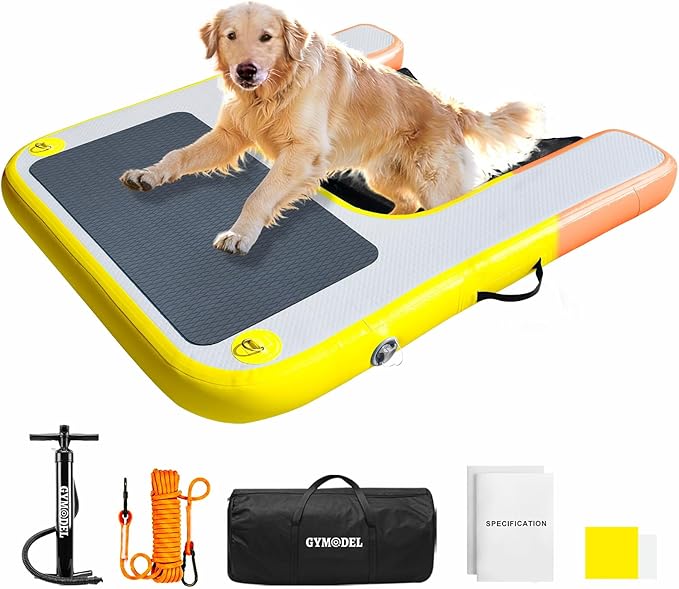 Inflatable Dog Water Ramp, Non-Slip Floating Dock Ladder for Pools, Boats & Lakes, Pool Ramp for Dogs Up to 200 Pounds, Orange Yellow