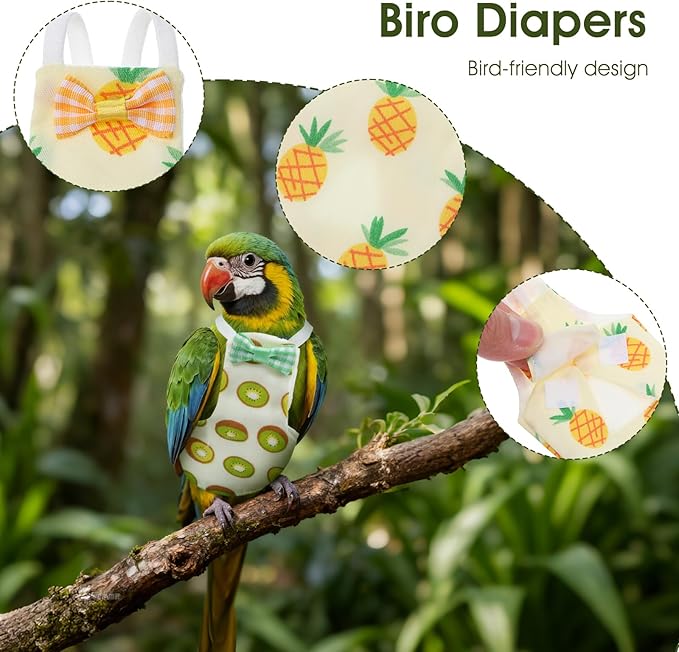4 Pcs Bird Diaper, Cute Pet Bird Diaper, Parrot Nappy Reusable Flight Suit with Waterproof Inner Birds Diapers for Parakeet Cockatiel Mini Macaw Budgie Canary
