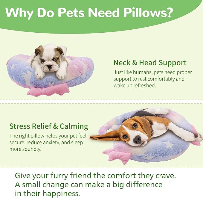Dog Calming Pillow - Cute Soft Animal Design for Dogs, Cats, Kids, Adults, Washable Cozy Relaxing Pet Bed, Glow in The Dark Neck Pillow (Pink, Medium)