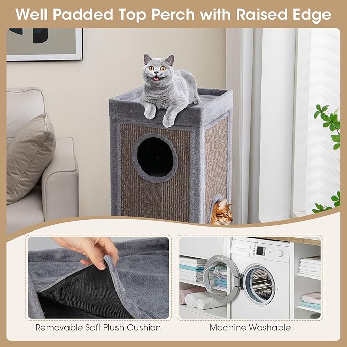 Tangkula 4 Story Cat Tree Condo, 39 Inch Multi-Layer Cat House with Sisal Scratch Pad, 3 Hideaways, Removable Soft Top Plush Bed, Barrel-Shaped Pet House Tower for Indoor Cats, Modern Cat Furniture