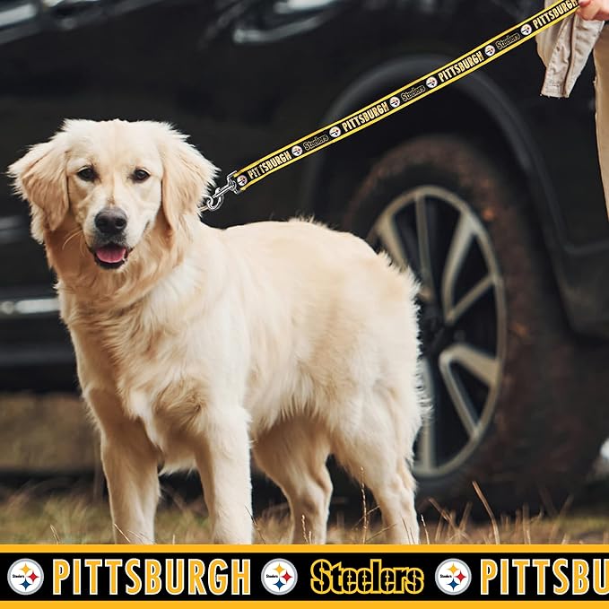 Pets First NFL Licensed Pittsburgh Steelers Pet Leash, Size Small – Durable Satin Dog & Cat Walking Strap and Pet Tether with Embroidered Team Name & Logo
