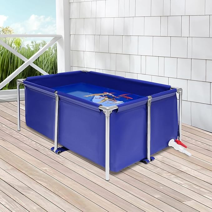 Canvas Fish Pond with Drain Valve, 47.2×31.4×19.6in Foldable Canvas Fish Tank, Portable Koi Breeding Pond Aquarium Water Tank