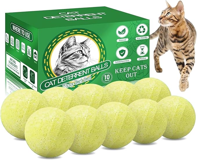 10Pack Cat Repellent Outdoor & Indoor: Natural Cat Deterrent Essential Oils Ball-Natural Extract Essential Oil, Anti Cat Scratch for Furniture, Keep Cats Off Yard Garden Lawn Plants Trash Can (10pcs)