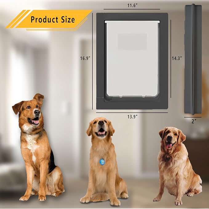 Large Dog Door, Magnetic Door for Pets up to 100 lb, 16.9" × 13.9" Doggie Door, Suitable for Interior & Exterior Doors