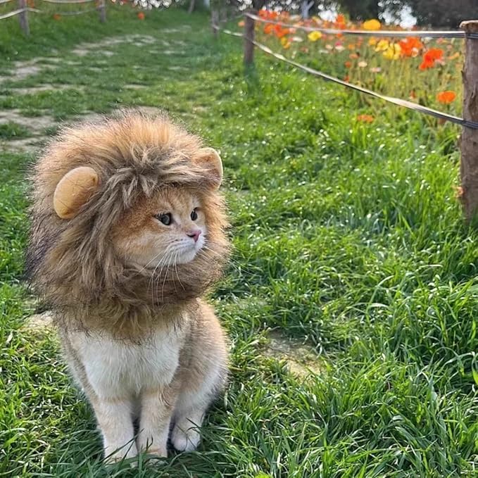 Mane Wig for Cat Costume Pet Adjustable Washable Comfortable Fancy Lion Hair Cats Clothes Dress for Christmas Easter Festival Party Activity