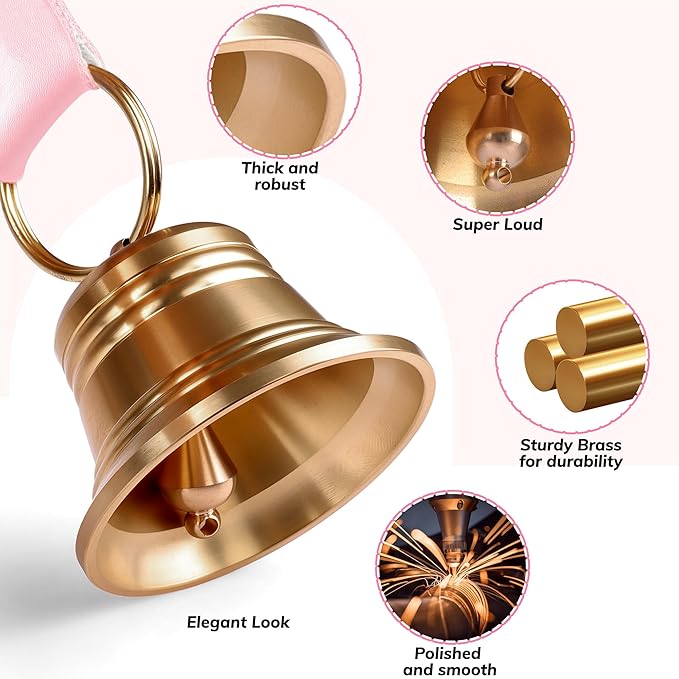 FOLKSMATE Leather Dog Door Bells for Potty Training, Big Brass Puppy Dog Door Bells Extra Loud for Dogs Training, Housebreaking, Door Knob, Dog Bell to Ring to Go Outside Puppy Pet Supplies Pink