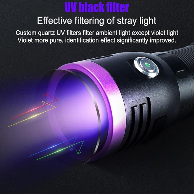 80W Black Light UV Flashlight Rechargeable 365NM LED UV Flashlight for Pet Urine Mineral Fluorescent Resin Cure