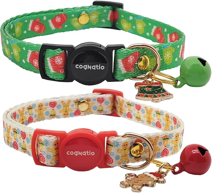 2 Pack Breakaway cat Collars with Bell,Safety Quick Release Pendant Cute Kitten Collar,Adjustable 20-30cm (Xmas2, 20-30cm)