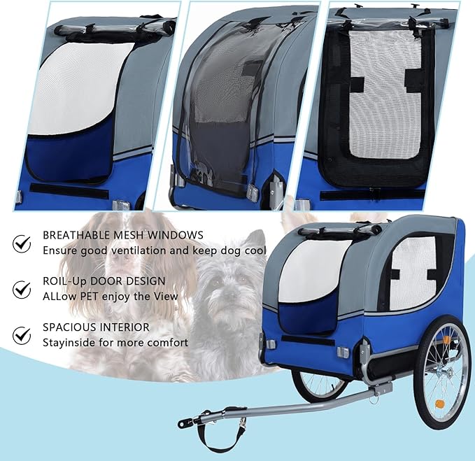 Large Dog Trailer for Bike, Folding Bike Trailer for Dogs with 18.9" Wheels, 120LB Capacity All-Terrain Pet Carrier, Universal Bicycle Coupler