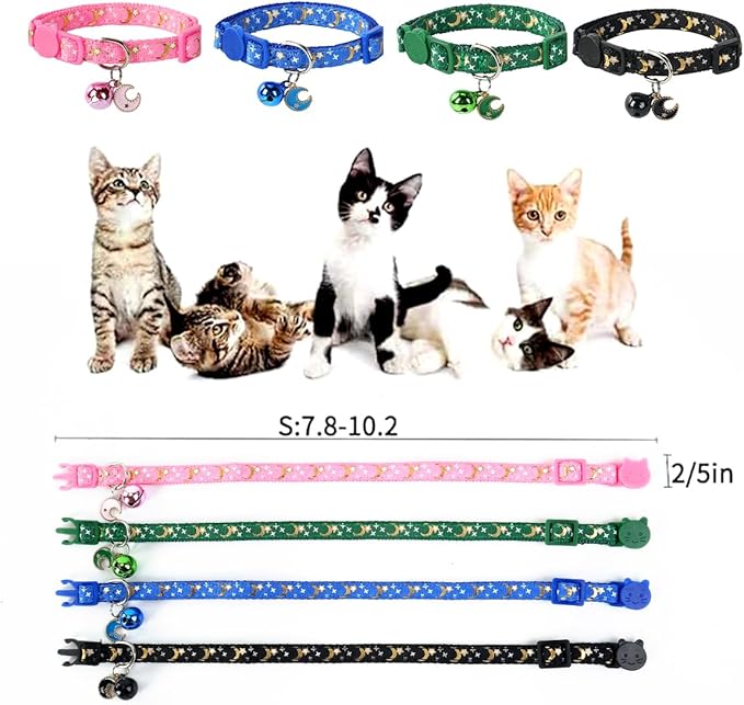 SuperBuddy Cat Collars Breakaway with Bell - 4 Pack Cat Safety Collars for Boys & Girls - Safety Buckle Kitten Collar for Pet Supplies,Stuff,Accessories