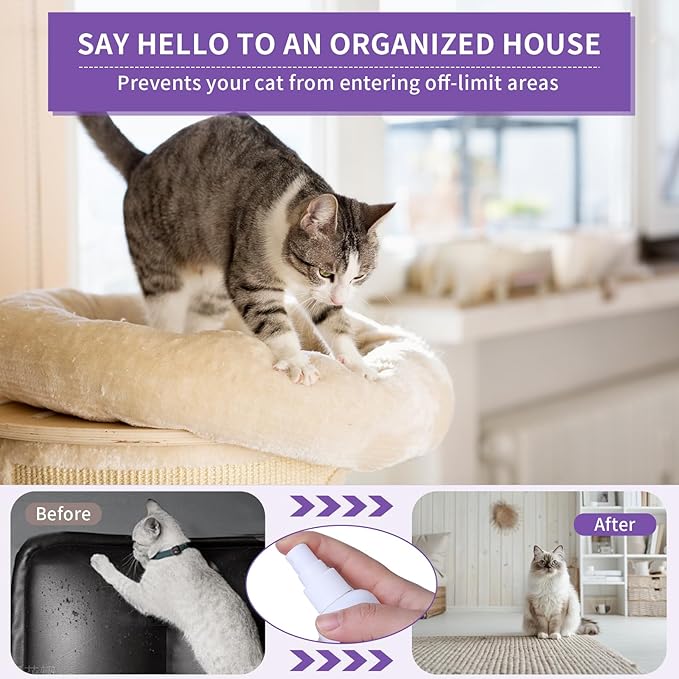 Cat Scratch Deterrent Spray, Cat Repellent Spray Indoor and Outdoor for Cat and Kitten, No Scratch Spray Training Aid for Furniture, Sofas, Rugs, Curtains - Non-Toxic, Alcohol-Free Formula