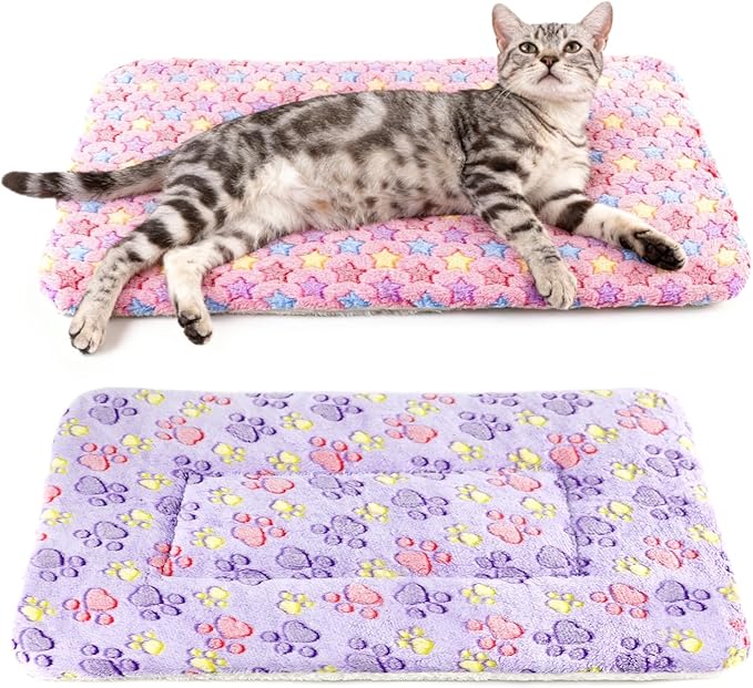 2 Pack Cat Blankets for Indoor Cats, Ultra Soft Reversible Mat, Fluffy Flannel Blanket for Small Dogs and Cats, Washable Pet Pad