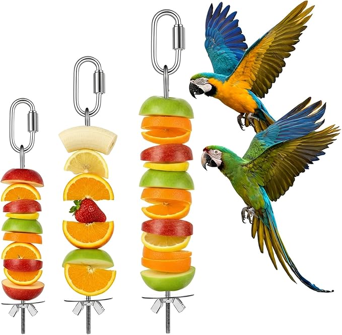 3 Pcs Bird Cage Food Holder, Stainless Steel Bird Foraging Toys, Birds Foraging Toys for Parakeets, Budgies, Macaws (3 Sizes)