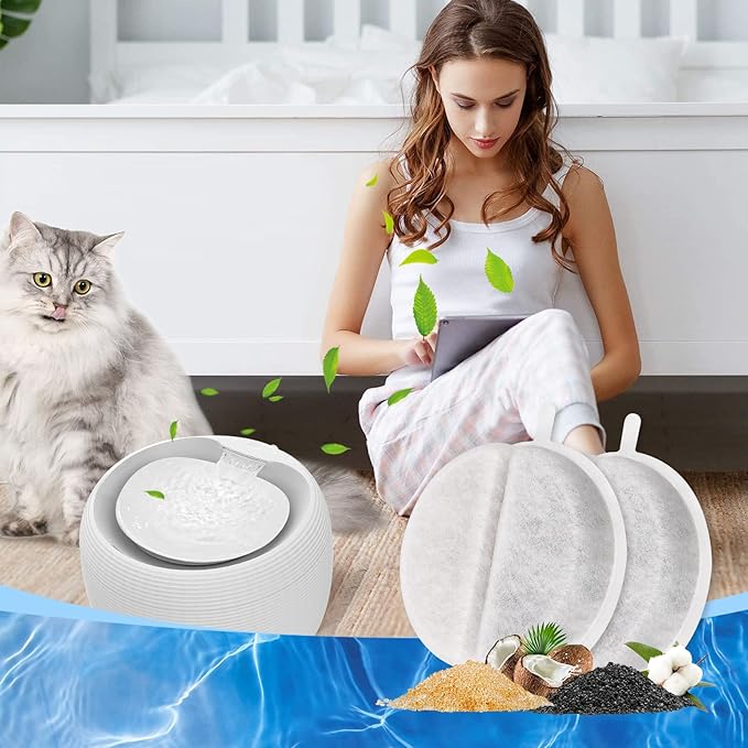 8 Set Cat Water Filter, Replacement Filters for 2.5L Lite & Premium Pet Fountain, Triple Filtration System Pet Filter Replacement (Including 12 Foam/Sponge Mufflers)